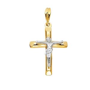 14K Two Tone Crucifix Cross Religious Pendant